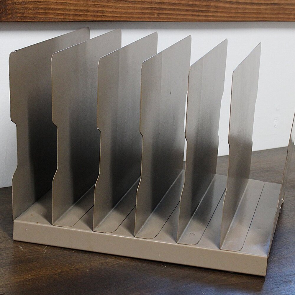 Vintage Metal File Organizer – 5 Slot Industrial Desk Sorter